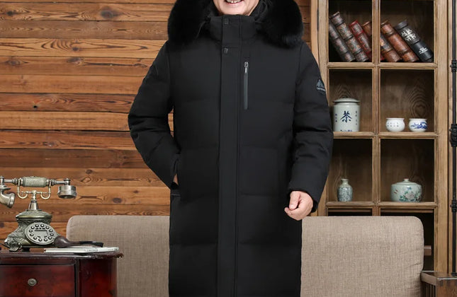 Men's Long Goose Down Parka with Detachable Hood