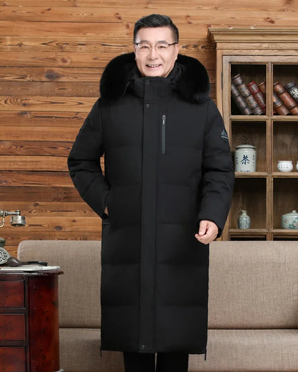 Men's Long Goose Down Parka with Detachable Hood