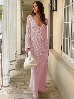 Sexy Cover Up Long Sleeve Long Dress Women Backless Beach Wear Bathing