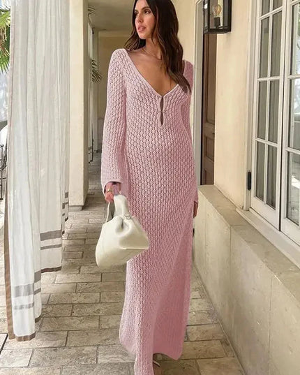 Sexy Cover Up Long Sleeve Long Dress Women Backless Beach Wear Bathing