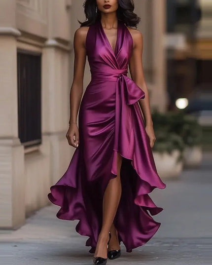 Satin V-Neck Evening Dress