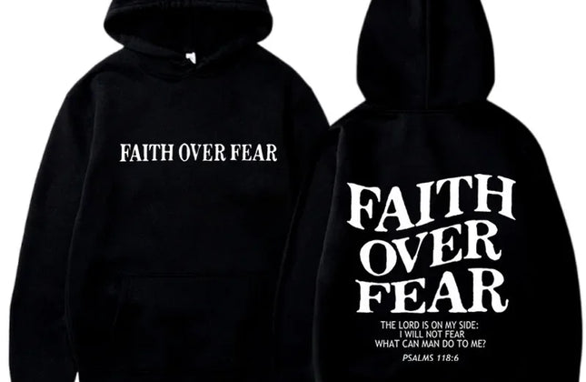 FAITH OVER FEAR Print Hoodies for Men Women Casual Long Sleeve Hooded