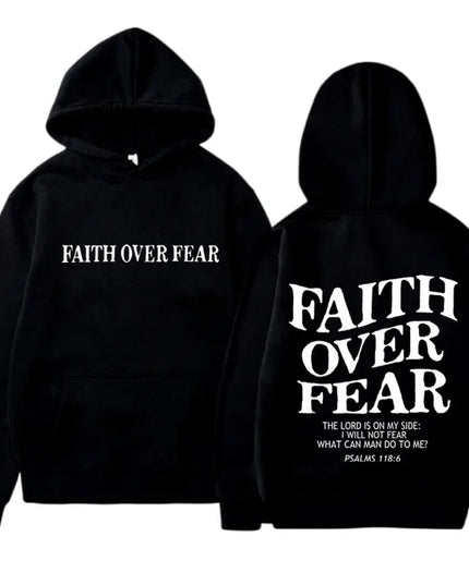 FAITH OVER FEAR Print Hoodies for Men Women Casual Long Sleeve Hooded