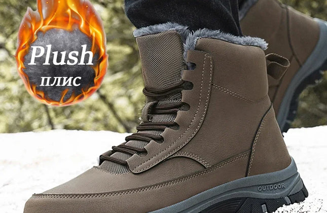 Men's Lace-Up PU Snow Boots with Plush Lining