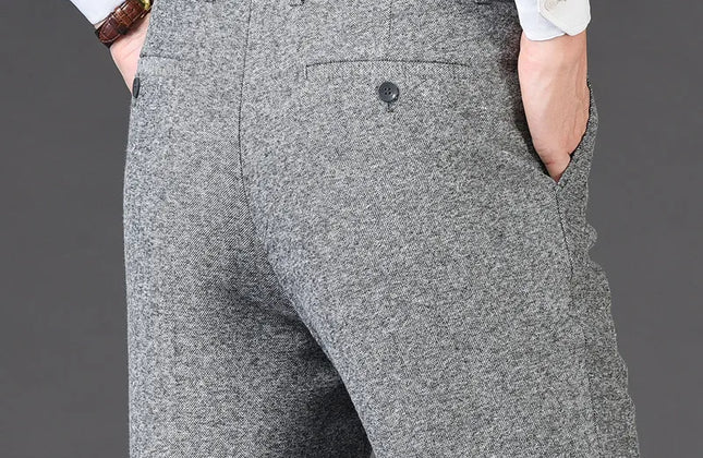 Cashmere Suit Pant for Men Loose Striped Hight Waist Wool Trousers Classic