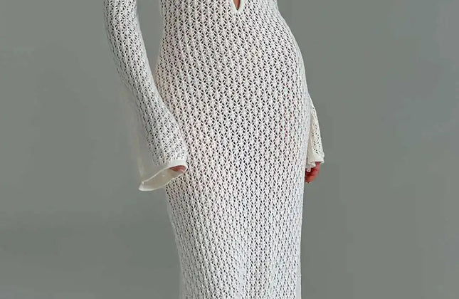 Sexy Cover Up Long Sleeve Long Dress Women Backless Beach Wear Bathing