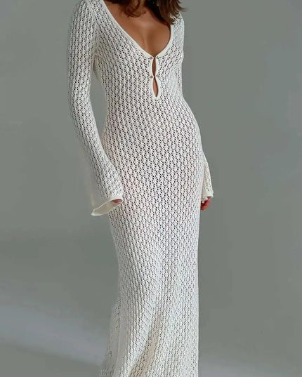 Sexy Cover Up Long Sleeve Long Dress Women Backless Beach Wear Bathing