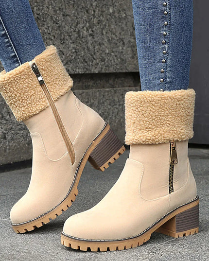 Women's Faux-Sherpa Knee-High Boots with Block Heel
