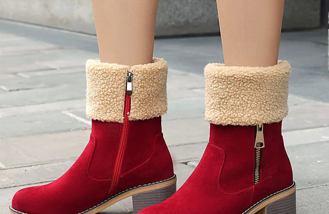 Women's Faux-Sherpa Knee-High Boots with Block Heel