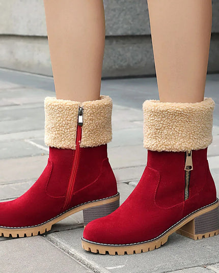 Women's Faux-Sherpa Knee-High Boots with Block Heel
