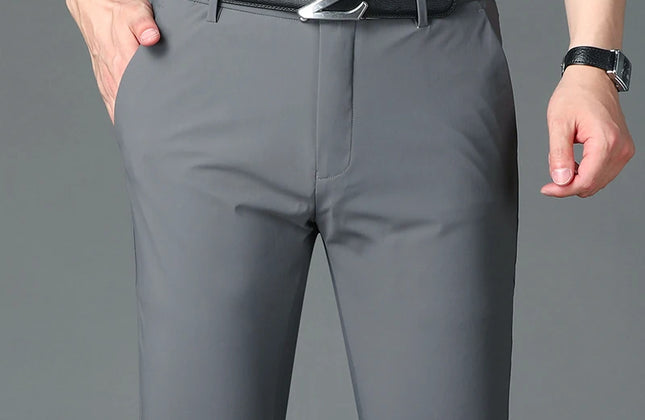 Summer Thin Men's Trousers Four Side Elastic Milk Silk New Business Office Ice