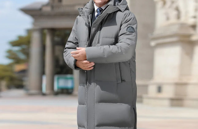 Men's Long Goose Down Parka with Detachable Hood