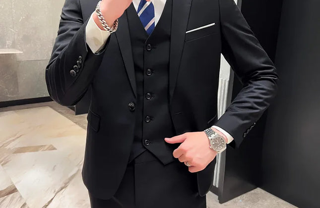 Men's High-Quality 3-Piece Business Casual Wedding Suit Vest Trousers