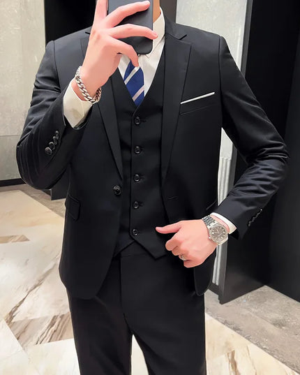 Men's High-Quality 3-Piece Business Casual Wedding Suit Vest Trousers