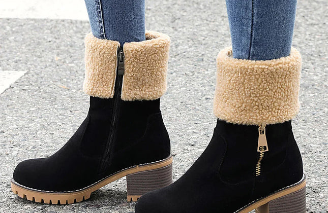 Women's Faux-Sherpa Knee-High Boots with Block Heel