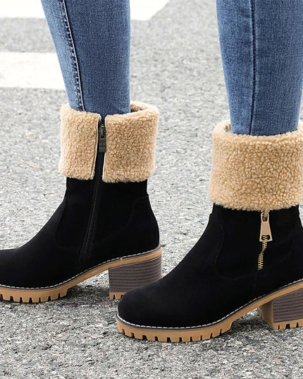 Women's Faux-Sherpa Knee-High Boots with Block Heel