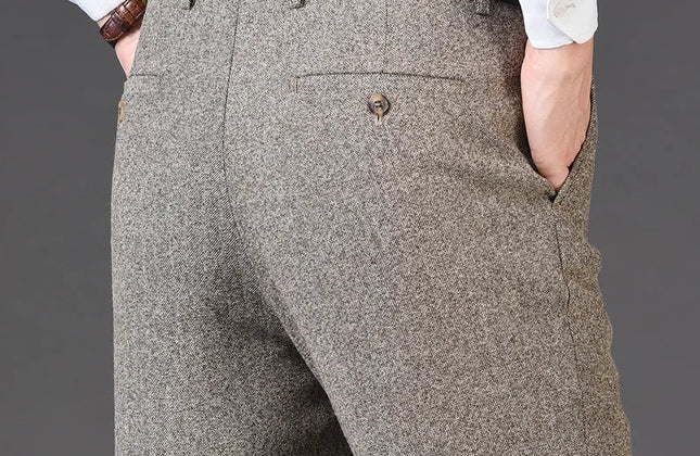 Cashmere Suit Pant for Men Loose Striped Hight Waist Wool Trousers Classic