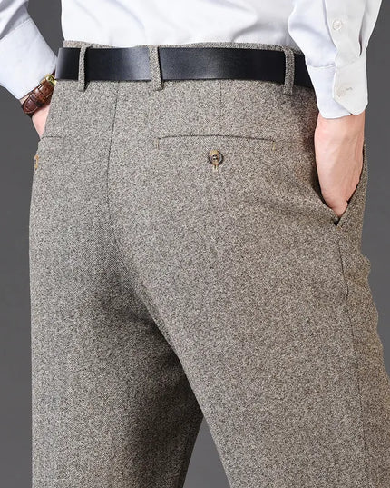 Cashmere Suit Pant for Men Loose Striped Hight Waist Wool Trousers Classic