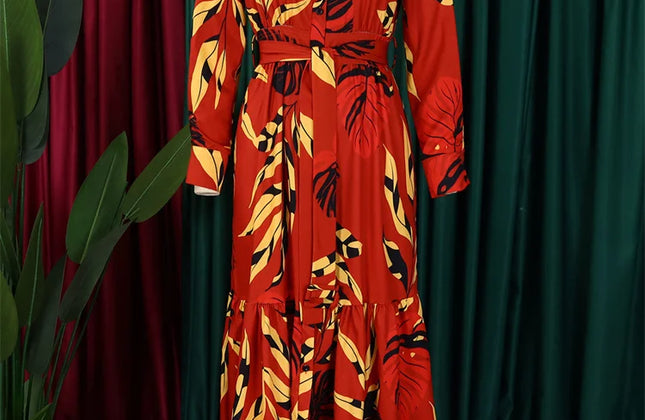 Wmstar Women Dress Spring Casual Floral Print Single Breasted Long Sleeve