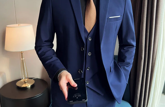 Men's High-Quality 3-Piece Business Casual Wedding Suit Vest Trousers