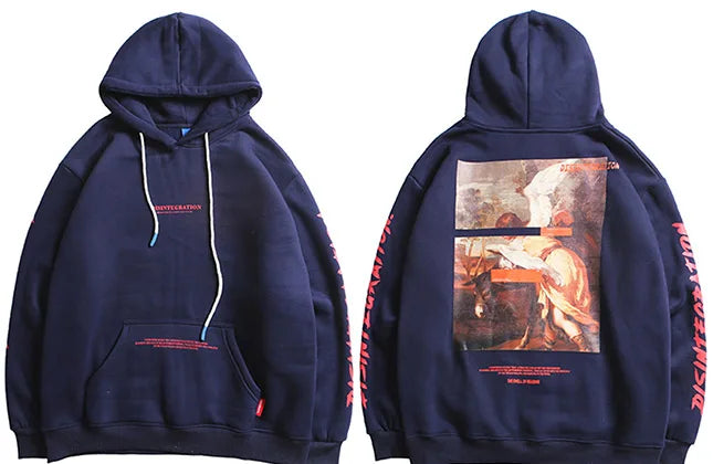 Men Hip Hop Hoodie Sweatshirt Retro Painting Print