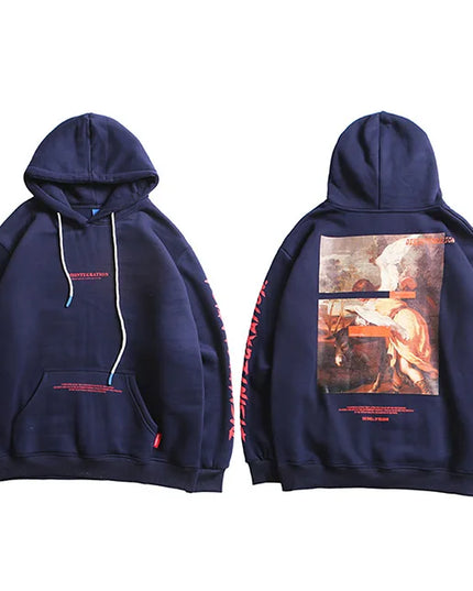 Men Hip Hop Hoodie Sweatshirt Retro Painting Print