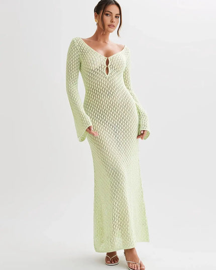 Sexy Cover Up Long Sleeve Long Dress Women Backless Beach Wear Bathing