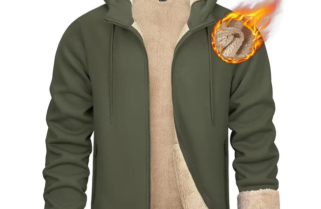 Men's Fleece-Lined Full-Zip Hoodie by TACVASEN