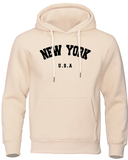 NEW YORK Letter U.S.A City Print Hoody Men Fashion Casual Long Sleeves Hooded