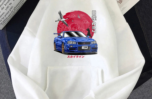 Anime Hoodie Men Sweatshirts for JDM Car Japanese Streetwear Casual Long Sleeve