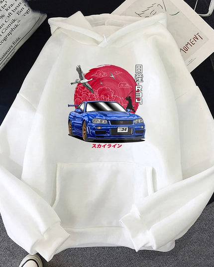 Anime Hoodie Men Sweatshirts for JDM Car Japanese Streetwear Casual Long Sleeve