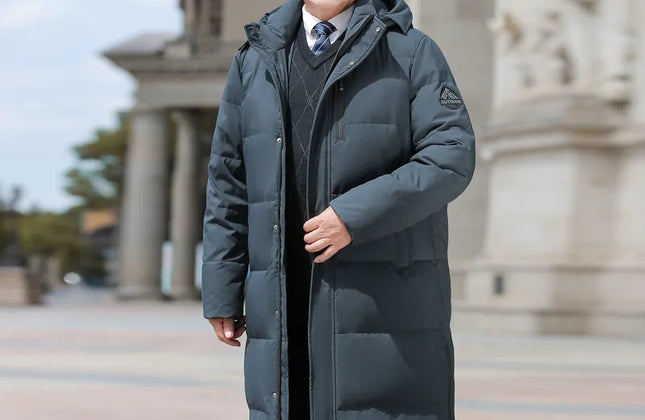 Men's Long Goose Down Parka with Detachable Hood