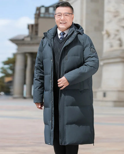 Men's Long Goose Down Parka with Detachable Hood