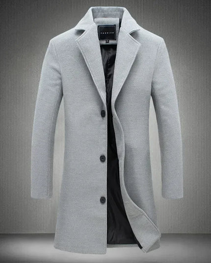 Men Long Cotton Coat 2025 Autumn Winter Wool Blend Pure Color Business Casual