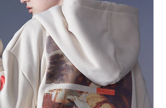 Men Hip Hop Hoodie Sweatshirt Retro Painting Print