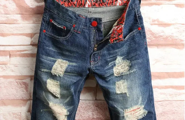 Men Holes Denim Shorts Novelty Style Jean Shorts Men Knee Length Short Jeans