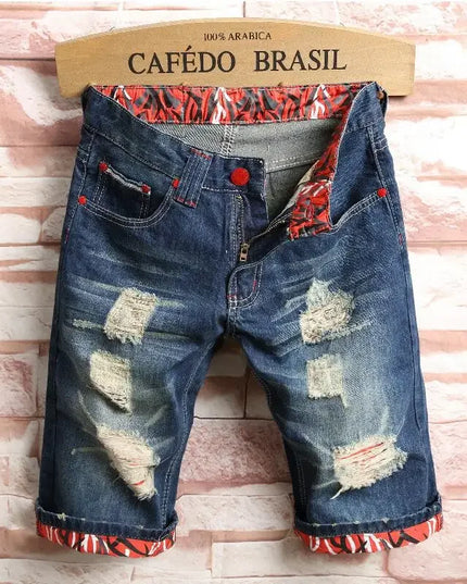 Men Holes Denim Shorts Novelty Style Jean Shorts Men Knee Length Short Jeans