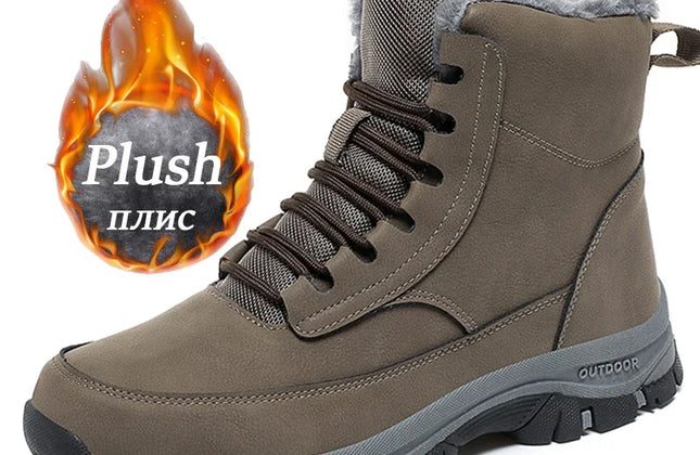 Men's Lace-Up PU Snow Boots with Plush Lining