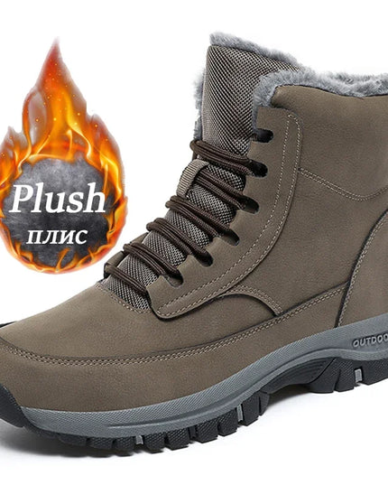 Men's Lace-Up PU Snow Boots with Plush Lining