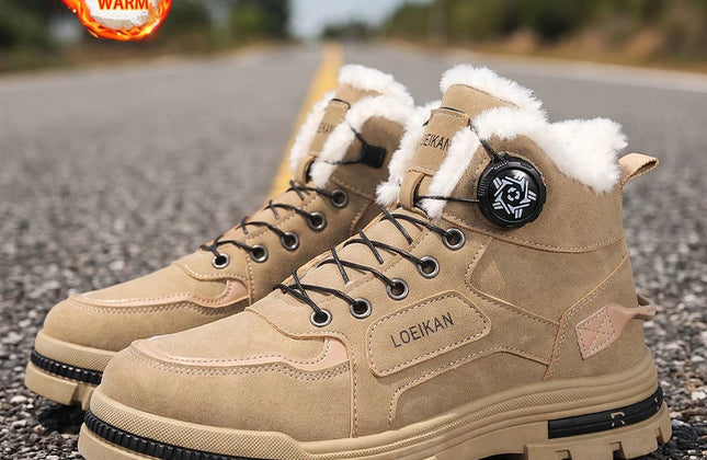 Men's Fleece-Lined PU Snow Boots with Rotary Buckle