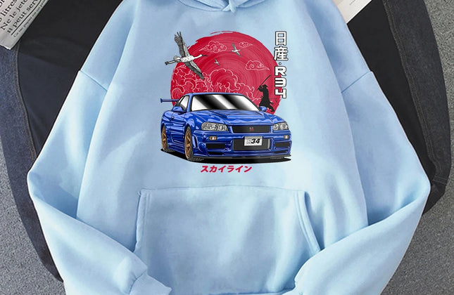 Anime Hoodie Men Sweatshirts for JDM Car Japanese Streetwear Casual Long Sleeve