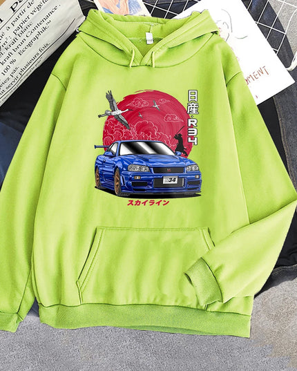 Anime Hoodie Men Sweatshirts for JDM Car Japanese Streetwear Casual Long Sleeve