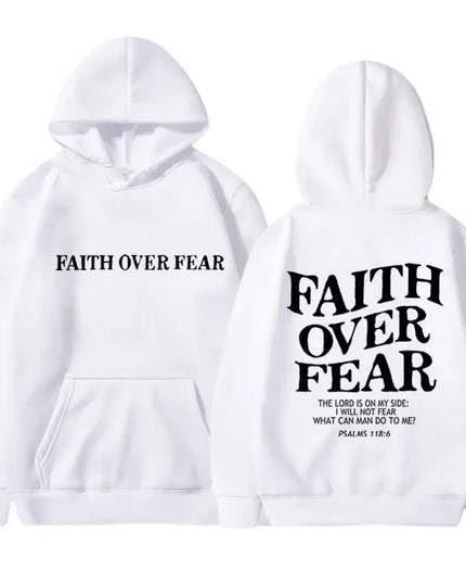 FAITH OVER FEAR Print Hoodies for Men Women Casual Long Sleeve Hooded