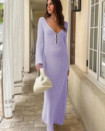 Sexy Cover Up Long Sleeve Long Dress Women Backless Beach Wear Bathing