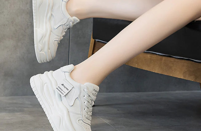 CXJYWMJL Genuine Leather Platform Sneakers Women Spring Wedgies Casual
