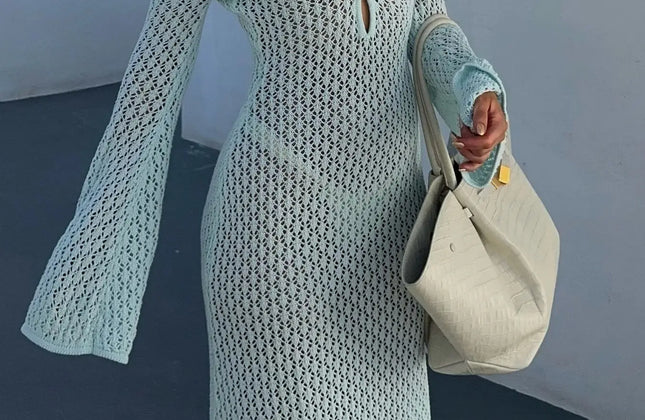 Sexy Cover Up Long Sleeve Long Dress Women Backless Beach Wear Bathing