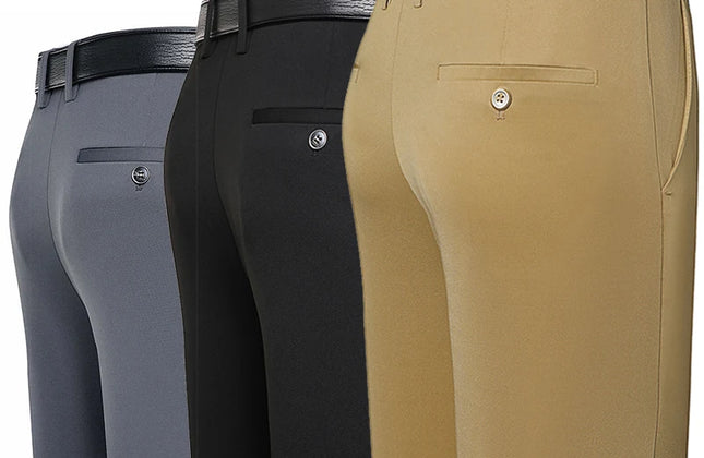 Men's Trousers Summer Thin Business Casual Pants Classic Solid Color Elastic