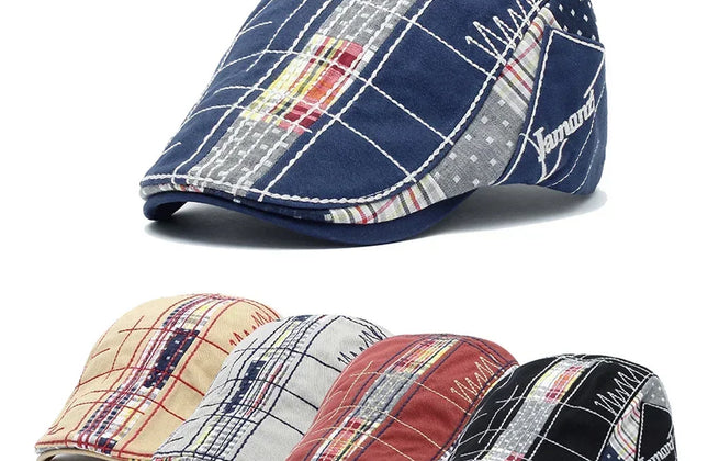 TOHUIYAN 2025 Plaid Cotton Newsboy Cap Men