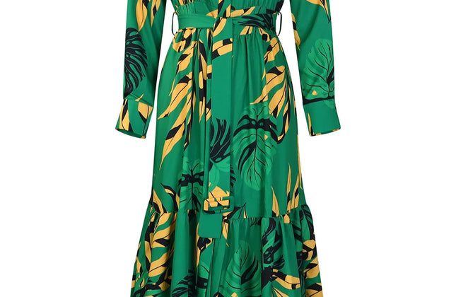 Wmstar Women Dress Spring Casual Floral Print Single Breasted Long Sleeve