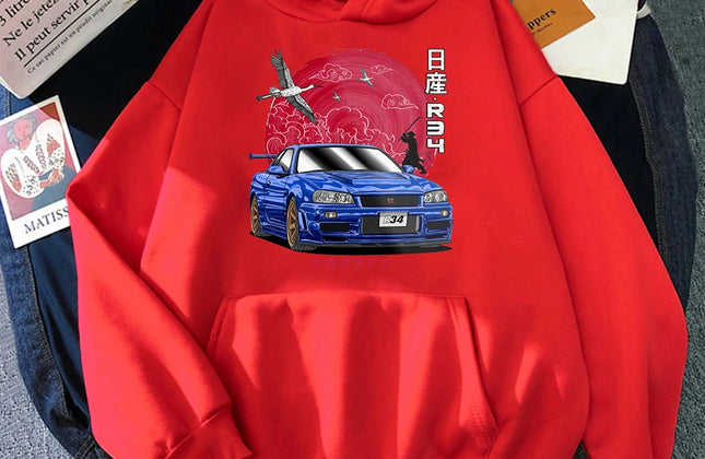 Anime Hoodie Men Sweatshirts for JDM Car Japanese Streetwear Casual Long Sleeve